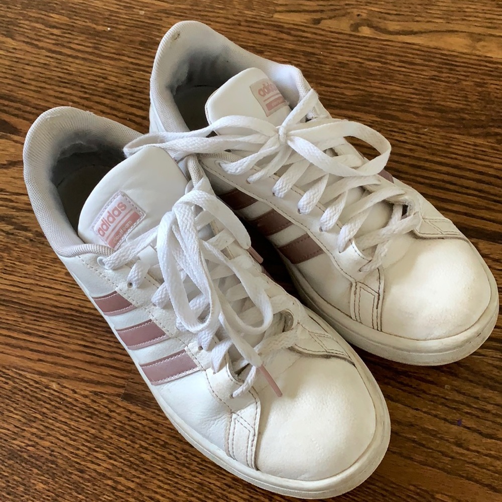 rose gold adidas cloud foam sneakers
